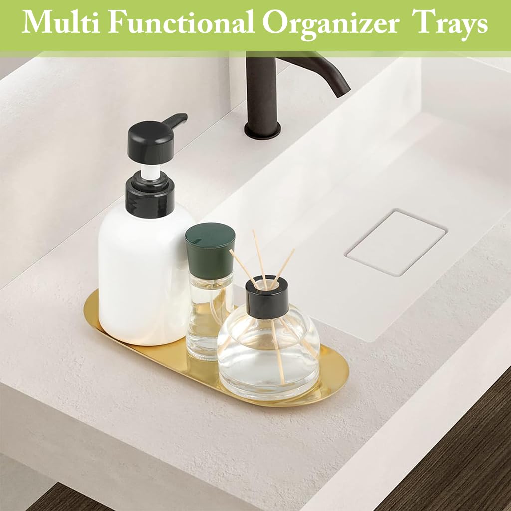 HASTHIP 2Pcs Golden Trays Stainless Steels Jewelry Organizer Trays Dressing Table Organizer Trays Bathroom Vanity Trays Multi Purpose Organizer Trays Kitchen Food Trays, 23x9cm HASTHIP 2Pcs Golden Trays Stainless Steels Jewelry Organizer Trays Dressing Table Organizer Trays Bathroom Vanity Trays Multi Purpose Organizer Trays Kitchen Food Trays, 23x9cm